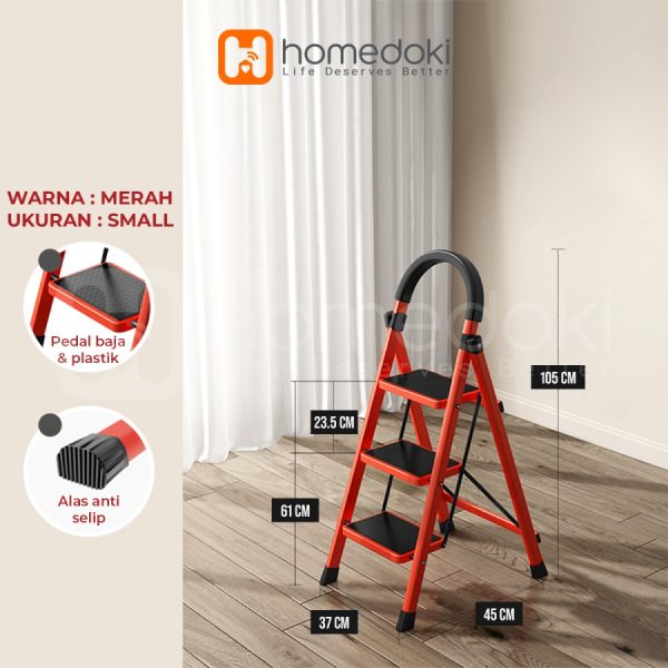 Jual Murah Tangga Lipat Besi Padat dengan 3 per 4 langkah Tangga Baja Rumah Tangga S Merah