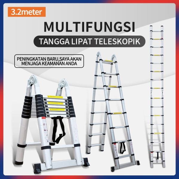 Tangga Telescopic 3.2M Portabel Rumah Tangga Tangga Lipat Aluminium